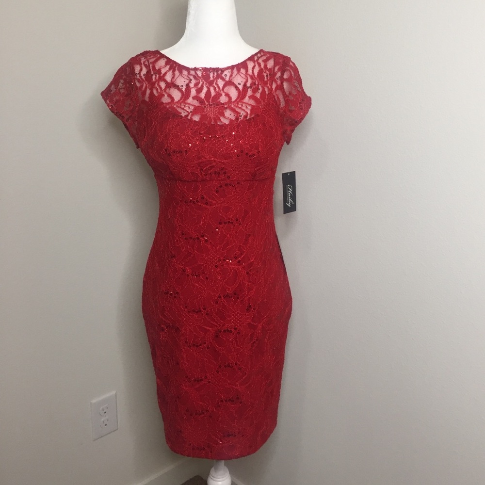 NWT Hailey by Adrianna Papell XS Red Lace